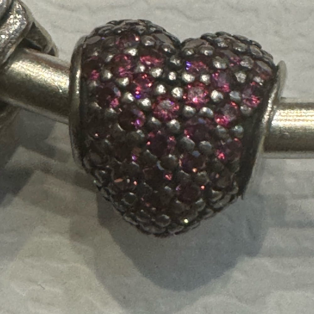 Authentic Pandora Pave Heart Red and Clear Cz charm Silver